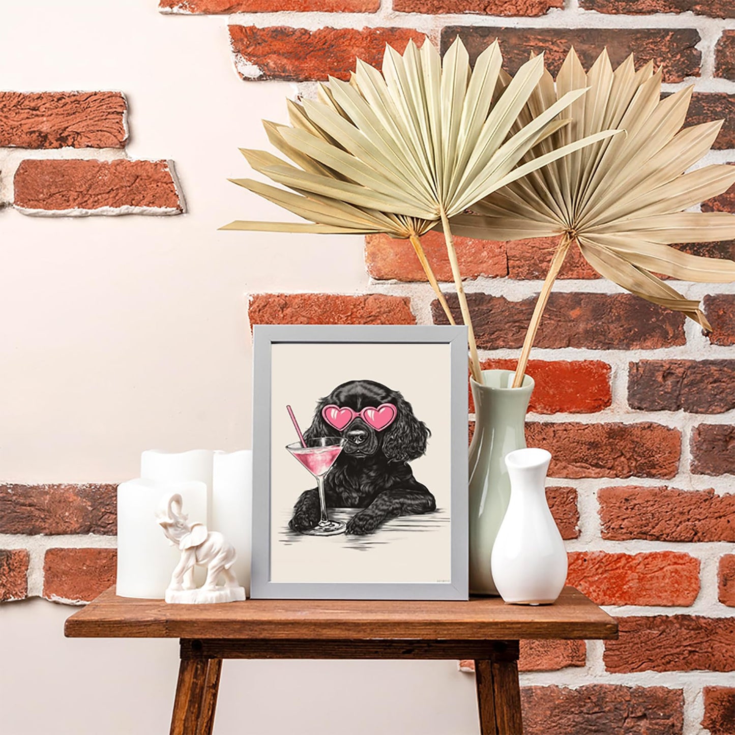 Black Cocker Spaniel Wearing Heart Shaped Pink Glasses Diamond Art Kit for Adults Boho Minimalist DIY Diamond Art Painting for Beginners Full Round Gem Art Painting for Crafts Home Wall 12x16 inch