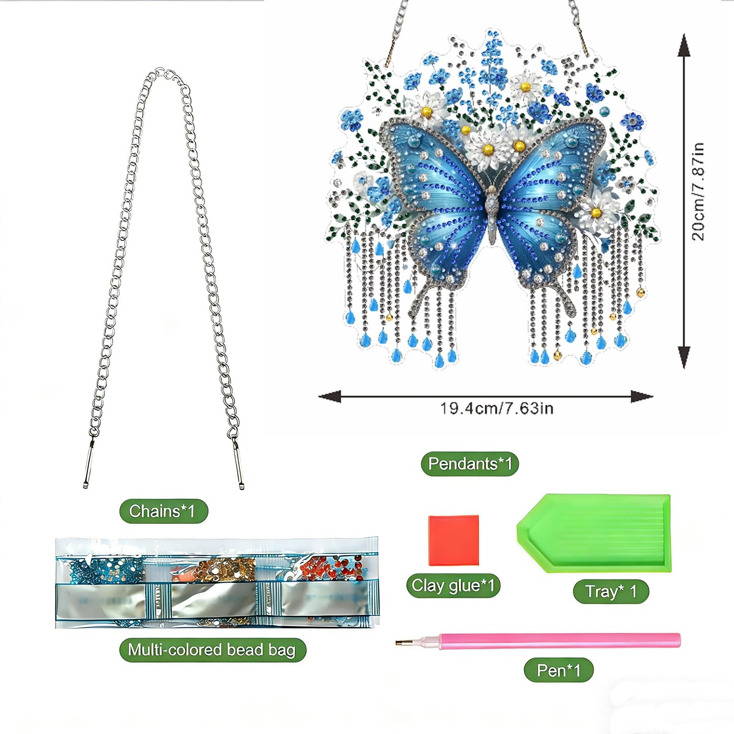 LPDJITO Butterfly Diamond Painting Pendant Kits, DIY Butterfly and Flowers Diamond Art Window Hanging Ornament for Adults, 5D Special Shape Rhinestone Pendant for Home Decoration