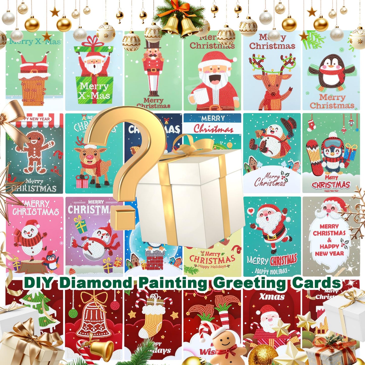 Tontut 18pcs Diamond Painting Greeting Card Kit Random Assorted DIY Handmade Cards with Envelopes Creative Gift for Birthdays, Christmas