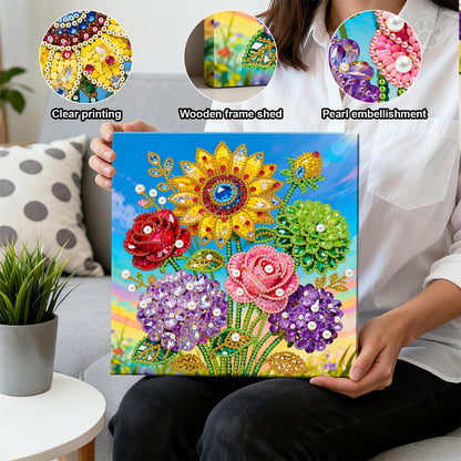 Huacan DIY 3D Pearl Painting Kit - Floral Pearl Art Craft Kit Pearl Painting with Frame for Home Wall Decor 9.8 * 9.8 Inch for Adults and Beginners
