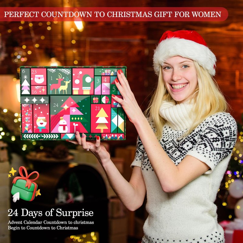 Christmas Gifts for Women, Christmas 24 Pieces Beauty Fashion and Jewelry Bath Sets for Adult, Mom, Sister, Girl. Advent Calendar 2025 for Adult Women, Surprise Gift Baskets for Wife, Sister, Girls