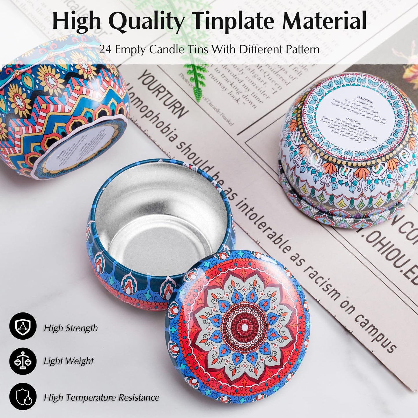 Domivirgo 24 Empty Candle Tins 2.5 oz with Lids - Simple Candle-Making Kit, Includes 26 Wicks, 5 Holders & 32 Stickers, Multi-Purpose Storage Containers for Crafts & Small Items (2.5oz)
