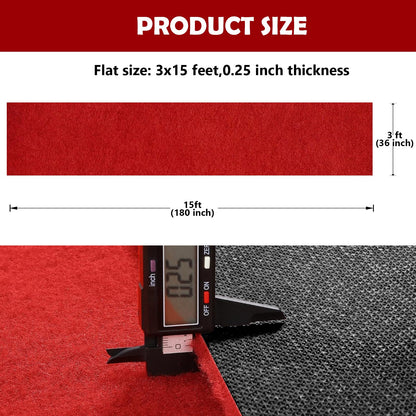Extra Thick Red Carpet Runner 3 x 15Ft, Non-Slip TPR Rubber Backing, 450 GSM Heavy-Duty Aisle Runner Red Runner Rug for Wedding Ceremony, Hollywood Party, Graduation & Award Events