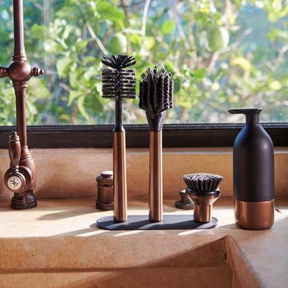 Curio Home Goods Ionic Brush Set, Magnetized to Stand Upright, Stainless Steel with Replaceable Heads, Bronze