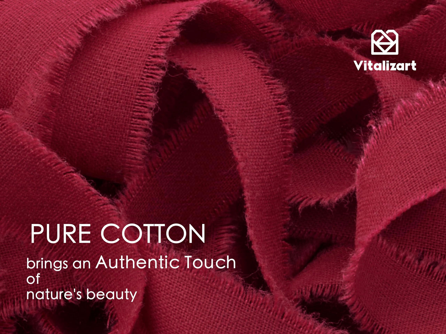 Vitalizart Burgundy Cotton Ribbon Handmade Fringe 5/8" x 21 Yd Red Pure Natural Cotton Ribbons for Gift Wrapping Wedding Invites Bridal Shower Bouquets Holiday Decor