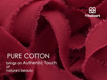Vitalizart Burgundy Cotton Ribbon Handmade Fringe 5/8" x 21 Yd Red Pure Natural Cotton Ribbons for Gift Wrapping Wedding Invites Bridal Shower Bouquets Holiday Decor