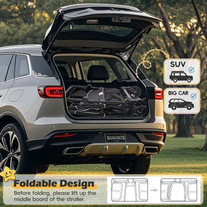 TOLEAD Wagon Stroller for 4 Kids, Foldable 4 Seats Outdoor Stroller Wagon with Canopy, Adjustable Handlebars, 5-Point Safety Harness, Detachable Tray, Portable Bag (Black)