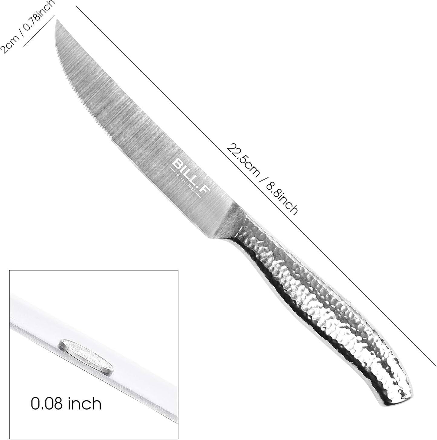 Serrated Steak Knife Set of 4, BILL.F Stainless Steel Steak Knives