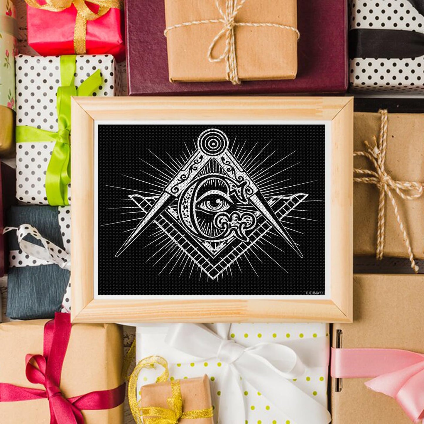 TUTUMAY21 Freemasonry Masonic Masonry Diamond DIY Painting Kits for Adults Round Drill 5D Number Picture Home Wall Art 12x16 inch