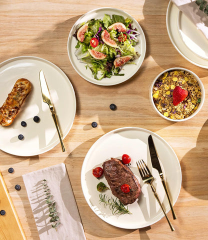 TheTerra Ceramic Dinnerware Sets for 4, 12 Pieces Porcelain Lightweight Plates and Bowls Sets, Scratch Resistant Dish Set, Oven & Microwave & Dishwasher Safe, Beige