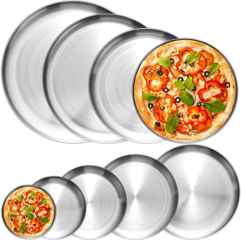 Sawysine 12 Pcs Stainless Steel Pizza Pans 9 Sizes (6.7 Inch-17.7 Inch) Pizza Pans for Oven Large Thick Round Steel Trays for Baking Cookie Pie Cake, Non-toxic, Durable, Dishwasher Safe
