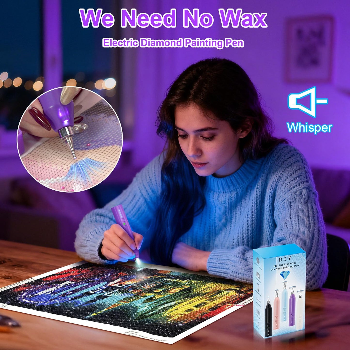 Heyseri Electric Diamond Painting Pen, “Try Paint without Wax”, Cordless Diamond Art Pens, Wax-Free to Paint Faster, Vacuum Pickup Style, Diamonds Painting Accessories