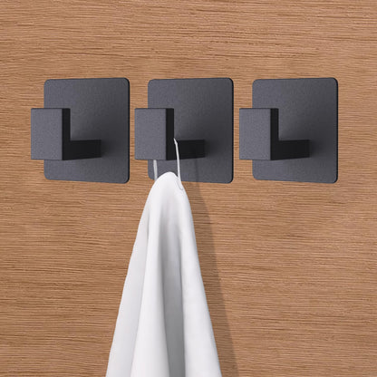 VAEHOLD 4 Pack Adhesive Towel Hooks, Heavy Duty Wall Hooks Aluminum Hooks Stick on Door, Kitchen, Bathroom for Hanging Coat, Hat, Towel, Robe, Clothes (Black)