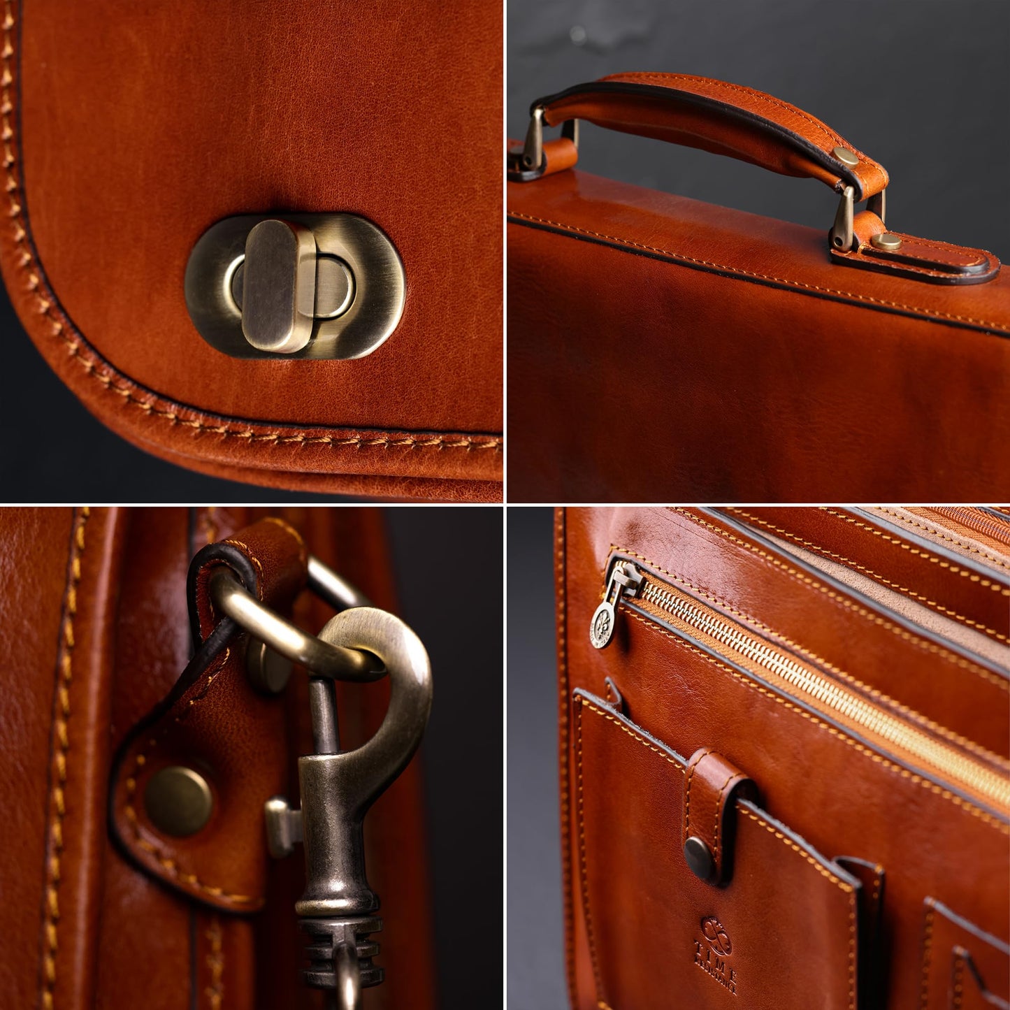 Time Resistance Leather Briefcase for Men - Italian Full Grain Leather Laptop Bag - Messenger Bag - Gift Box Included