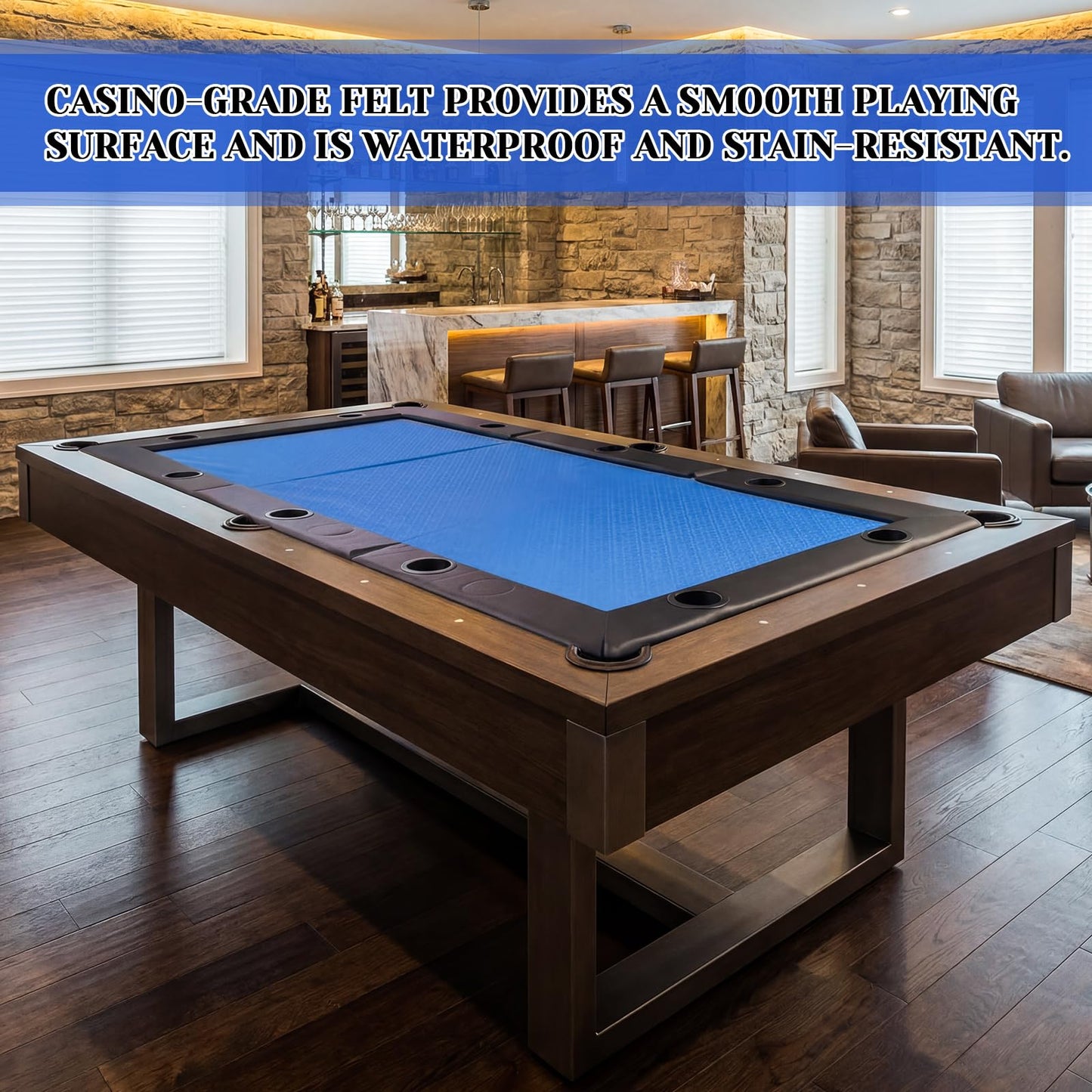 Hillsuren 86.2" x 43.5" Poker Table Tops for 8 Feet Pool Tables 10 Player Poker Table Game Billiard Pool Convertible Cover Mat Waterproof and Foldable, Blue