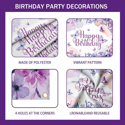 Purple Butterfly Birthday Decorations Balloon Arch Kit - Glitter Butterfly Party Supplies with Garland, Backdrop, Centerpieces for Women Girls Birthday Party Decor