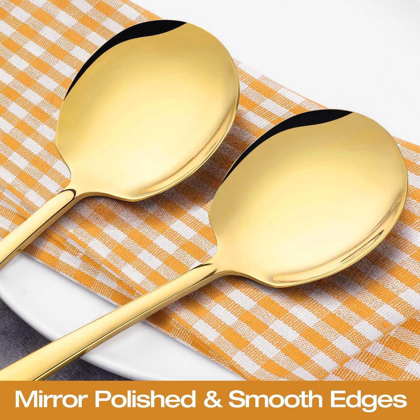 Extra Large Serving Spoons Set 11.7-Inch Gold Serving Utensils 18/8 Stainless Steel Big Metal Spoons for Buffet, Parties, Catering, Banquet - Dishwasher Safe (2-Pack, Gold)