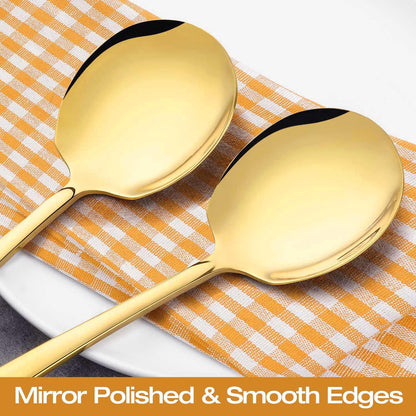 Extra Large Serving Spoons Set 11.7-Inch Gold Serving Utensils 18/8 Stainless Steel Big Metal Spoons for Buffet, Parties, Catering, Banquet - Dishwasher Safe (2-Pack, Gold)