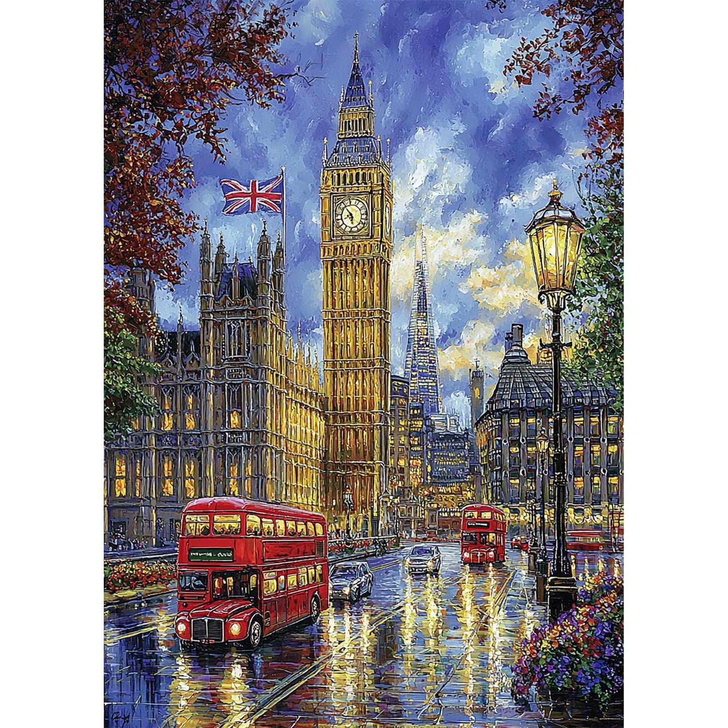 Lxmsja London Street Diamond Art Kits for Adults, Big Ben Diamond Painting Kits for Beginners, 5D DIY Full Drill Gem Art Crafts for Adults, Home Wall Decor 12x16 inch
