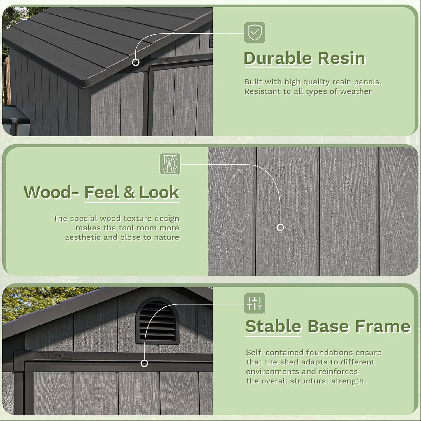 Patiowell 4' x 4' Outdoor Storage Shed with Floor, Plastic Shed Outside Resin Tool Shed with Window and Lockable Door for Backyard Garden Patio Lawn, Dark Grey (Fit-it Shed)
