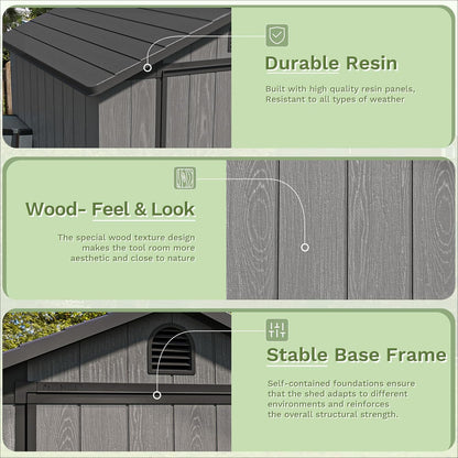 Patiowell 4' x 4' Outdoor Storage Shed with Floor, Plastic Shed Outside Resin Tool Shed with Window and Lockable Door for Backyard Garden Patio Lawn, Dark Grey (Fit-it Shed)