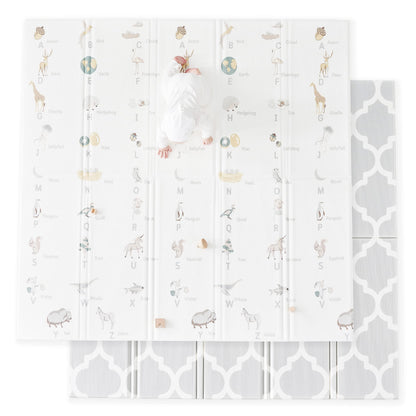 Fortella Extra Large Baby Play Mat for Playpens, 71.5”x70” Reversible & Waterproof, Certified Non-Toxic Foam Mat, 0.6” Thick Foldable Playmat with Travel Case for Tummy Time & Crawling, Indoor Outdoor