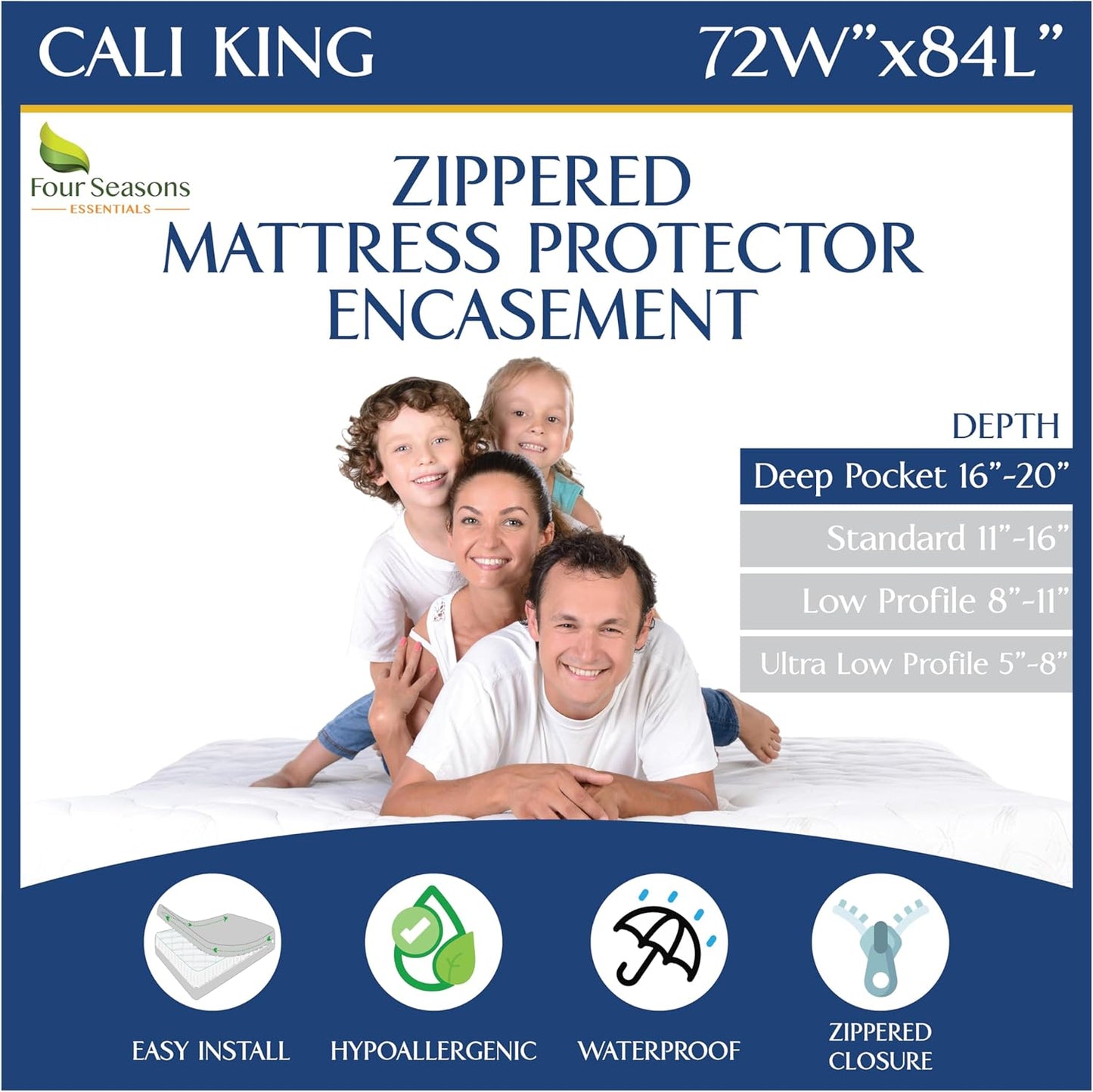 20" California King Mattress Protector Bedbug Waterproof Zippered Cover - Deep Pocket Fits up to Depth - Hypoallergenic