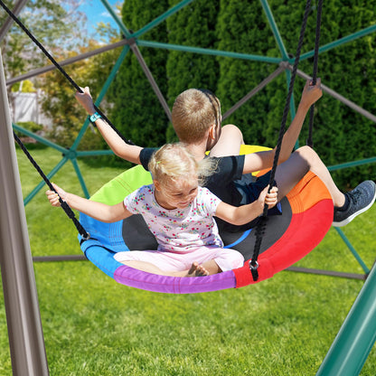 Hapfan 10 ft Climbing Dome Swing Set with Saucer Swing, Jungle Gym for Kids Outdoor Backyard, Supports 800lbs, Easy Asssembly, Rust-Resistant Outdoor Playset for Ages 3-8 8-12 (Green and Brown)