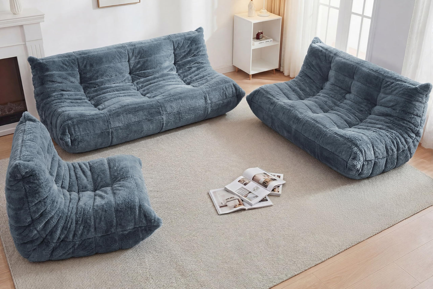 Cansunna Bean Bag 3-Seater Chair Big Sofa Beanbag Chair for Adults Fireside Chair Bean Bag Lounger with Memory Foam Filled for Home,Apartment or Gaming Venue（Grey Plush）