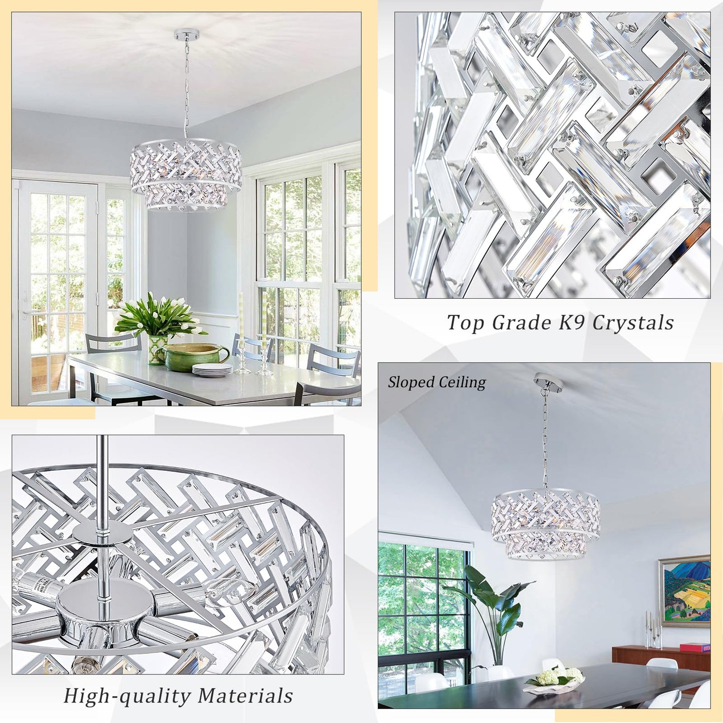 20'' Modern 6-Light Chrome Crystal Pendant Chandelier, Luxury Round Semi Flush Mount Ceiling Light for Living Room, Dining Room, Kitchen, Foyer, Bedroom