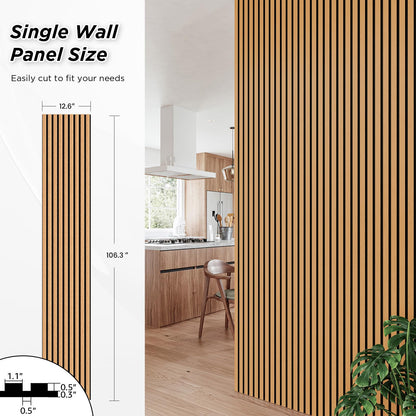 Smartstandard 4 Pack 106" x 12.6" Wood Slat Wall Panels, Soundproof Wooden Wall Panels, Acoustic Wood Panels for Wall, 3D Fluted Wooden Panels for Interior Wall Decor, Light Brown