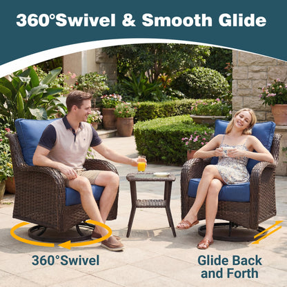 SAILARY Patio Furniture Set, 10PCS Outdoor Wicker Conversation Set with 6" Thick Cushions, High Back Rattan Sofa & Swivel Rocker Chairs, Weather Resistant Olefin Fabric for Garden, Poolside, Navy Blue