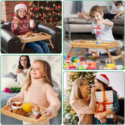 Bed Tray Table Folding Legs with Handles Breakfast Tray for Sofa Eating,Drawing,Platters Bamboo Serving Lap Desk Snack Tray