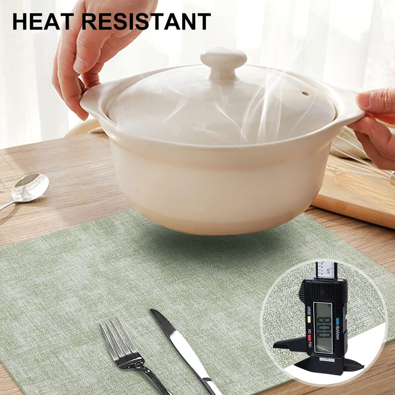 homing Faux Leather Heat Resistant Placemats 12 Packs, Waterproof Wipeable Dining PU Place Mats for Indoor & Outdoor, Easy to Clean, Light Green