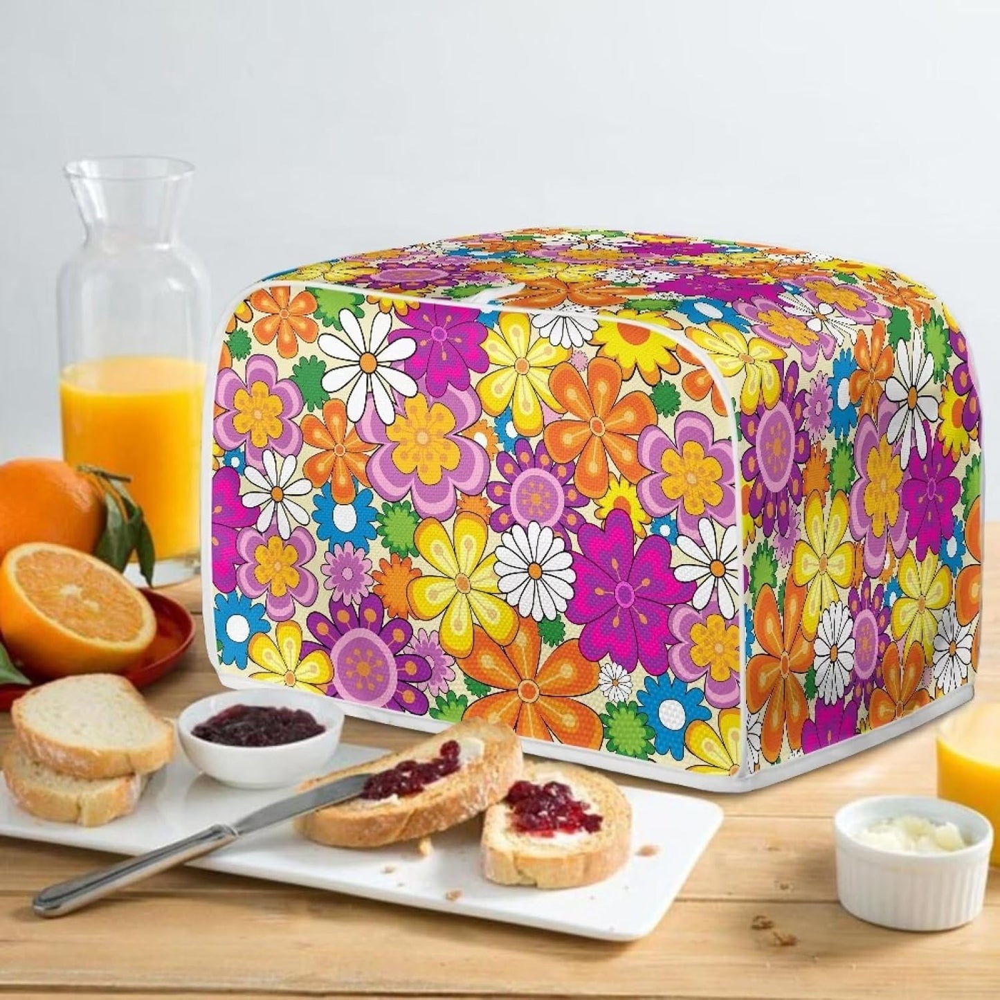 Daisy Print Food Toaster Cover, Multicolor Floral 2 Slice Wide Slot, Anti-dust Small Appliance Cover