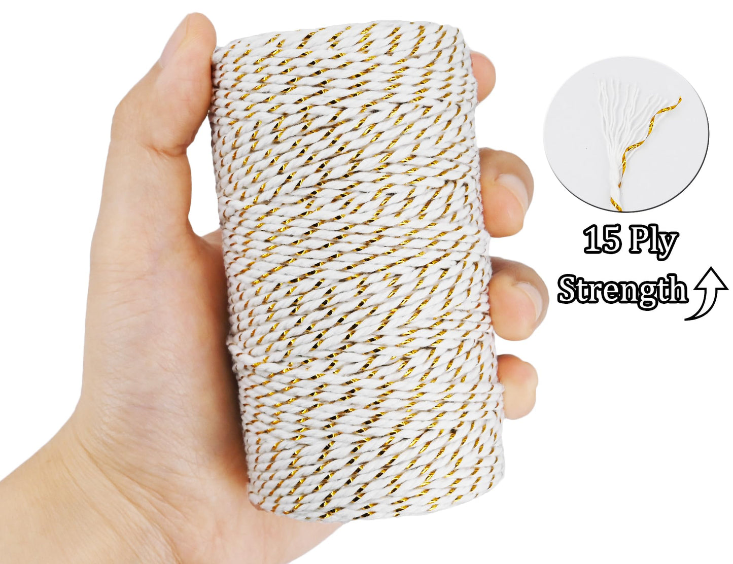 Cotton Twine,2 Rolls,656 Feet in Total,Gold&White and Silver&White,for Gift Wrapping DIY Crafts Wedding Decor