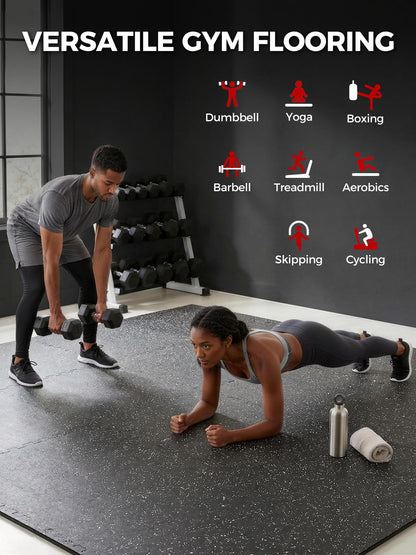 HIAARO 0.79in Extra-Thick 72 Sq Ft Exercise Equipment Mats, 18 Tiles Rubber Top EVA Foam Workout Mats, Interlocking Gym Flooring for Home Gym, 24 x 24in, Black & White