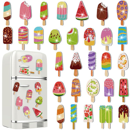 Remuuly 30 Pcs Ice Cream Diamond Painting Magnets Summer Diamond Art Magnet Kits for Adults Ice Cream 5D Rhinestones Refrigerator Magnetic Stickers for Beginner DIY Crafts Fridge Summer Gifts