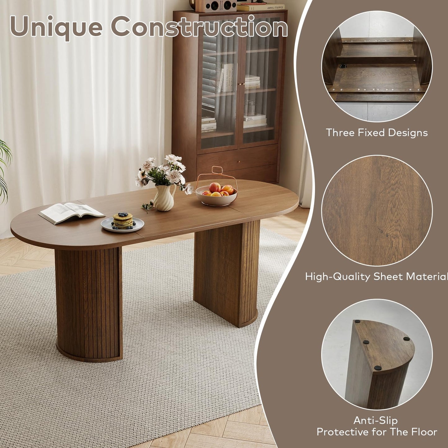 SoarFlash 70.8" Oval Dining Table for 4-6 Person Kitchen Table with Semi-Cylindrical Legs Base Modern Farmhouse Dinner Tables for Dining Living Receiption Room (Brown)