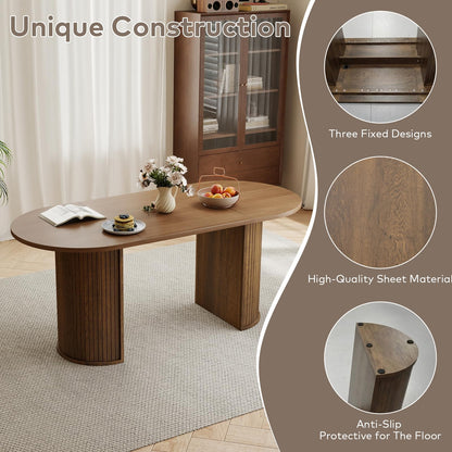 SoarFlash 70.8" Oval Dining Table for 4-6 Person Kitchen Table with Semi-Cylindrical Legs Base Modern Farmhouse Dinner Tables for Dining Living Receiption Room (Brown)