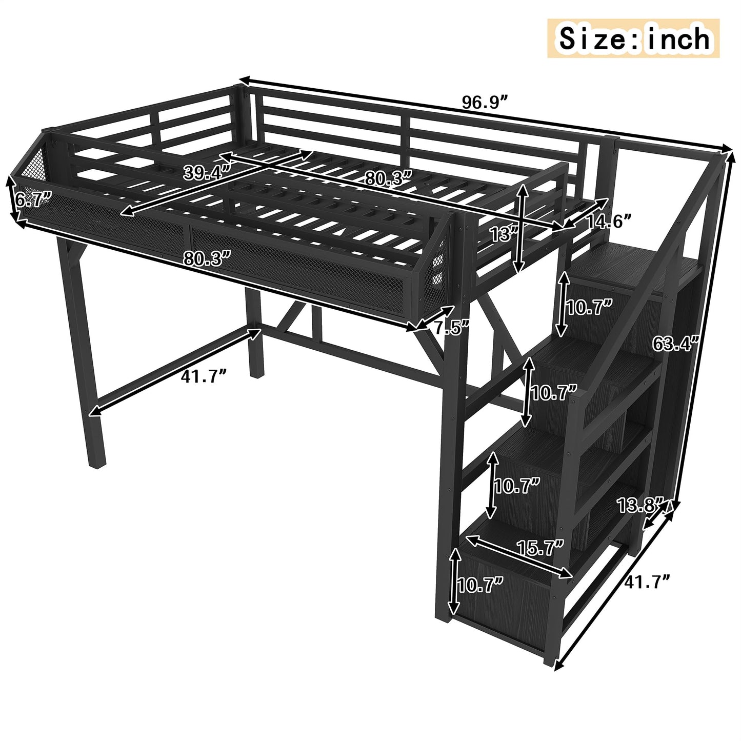 DNYN Loft Bed Frame with Built-in Wardrobe and Storage Stairs for Teens Adults Bedroom, Space-Saving Twin XL Size Bed with LED/USB Ports/Bedside Shelf, No Box Spring Needed & Easy Assemble