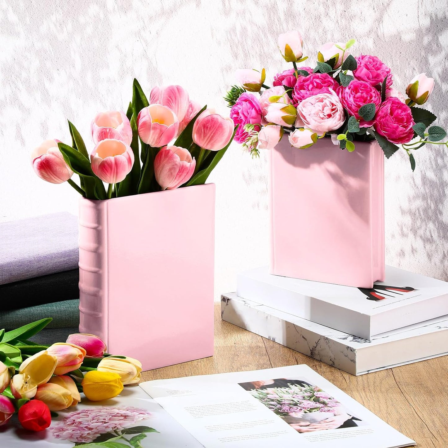 2 Vesici Pcs Ceramic Book Shape Vase for Flowers Gifts for Christmas Cute Bookshelf Decor Vase for Book Lovers Gifts