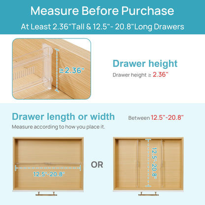 Vtopmart 8 Pack Shallow Drawer Dividers, 2.36" High 12.5"-20.8" Adjustable Expandable Kitchen Drawer Organizer, Clear Plastic Organizer Separators for Flatware, Utensil, Cutlery, Underwear, Clothes