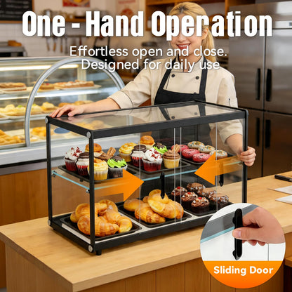 Malphi 29in. Tiered Pastry Bakery Display Case with Glass Shelf and Sliding Door,3cu. ft. Capacity|Large Bread Cookie Display Box | 29.3" x 15.3" x 15.4"