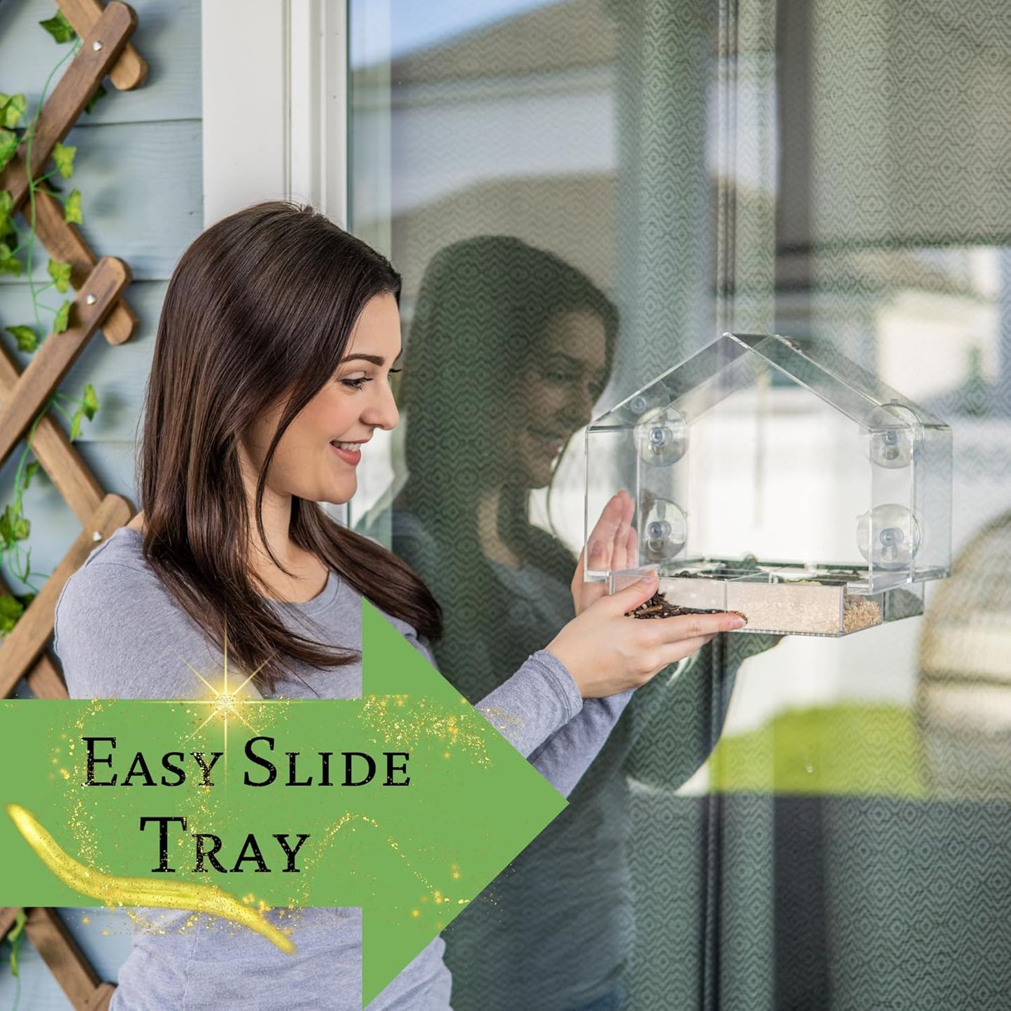 Window Bird Feeder House Shaped, Innovative Anti-Yellow Acrylic Technology, Strong Suction Cup Grip for Wild Birds
