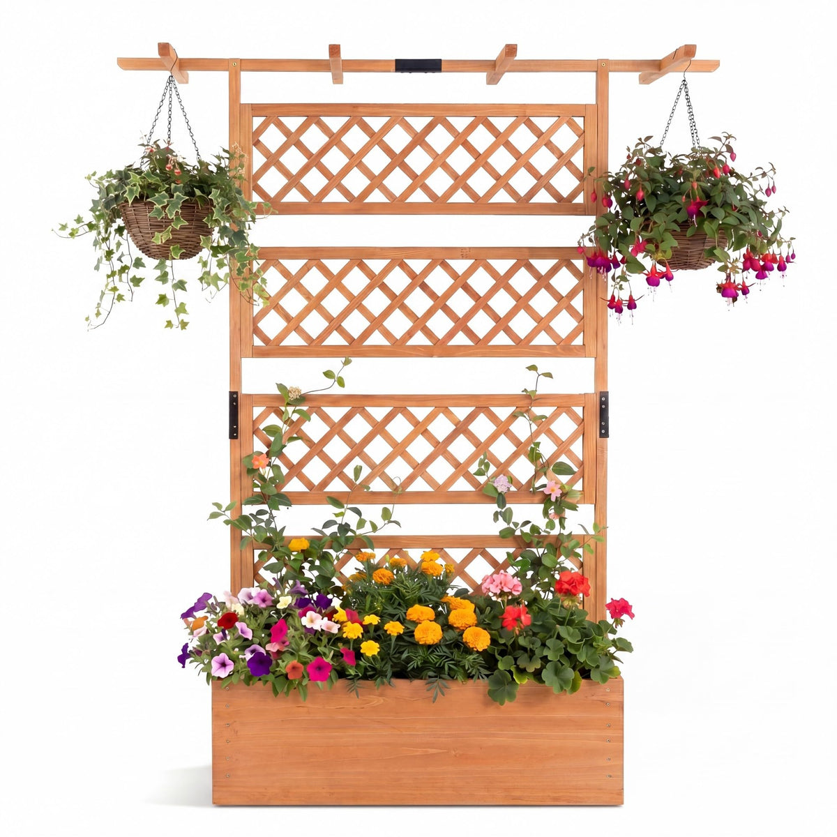 COSTWAY Wooden Raised Garden Planter with Trellis and Roof, 72" Freestanding Privacy Screen & Climbing Plant Support for Outdoor Patio, Balcony, Vegetable, Herb, and Flower Gardening (Brown,2)