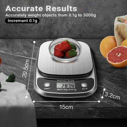 GRAM PRES Food Kitchen Scale Digital Weight Grams and Oz，Professional Small Digital Kitchen Food Scales 3kg/0.1g for Weight Loss