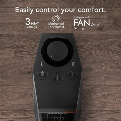 Vornado Rise 20H (2025) Whole Room Tower Heater for Home, 3 Heat Settings, Advanced Safety, Targeted Heating, 20 Inches Tall, Manual Control Dial, Heater for Bedroom, Office, and Home Use, Black