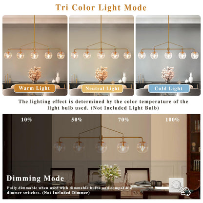 Lzawvm Modern Linear Chandelier Gold 5 Light Dining Room Linear Chandelier with Seeded Glass Globe 39 Inch Kitchen Island Pendant Light Electroplated Copper Finish for Farmhouse Living Room