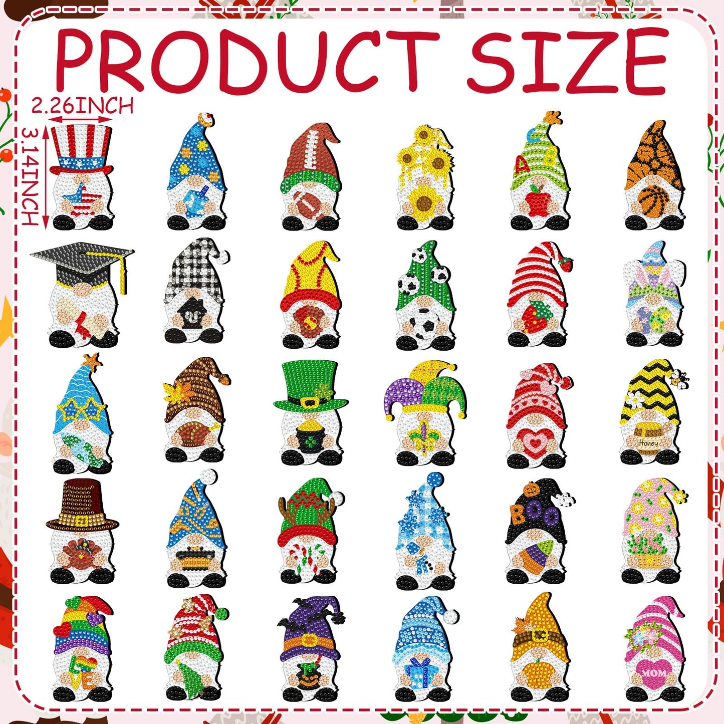 30 Pcs Christmas Gnome Diamond Painting Magnets Kits Seasonal Diamond Art Decor Holiday Seasonal Christmas Fridge Magnet Refrigerator Sticker DIY Craft for Beginners Adults Gifts Home Decor